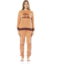 Poleren Sıfır Yaka Bilekli Kışlık Bayan Pijama Takım