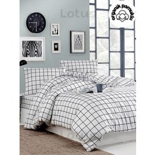 lotusline Home Minikaro Siyah Beyaz Tek Kişilik Pamuklu Nevresim Seti Çarşafsız
