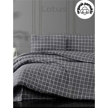 lotusline Home Minikaro Füme Çift Kişilik Pamuklu Nevresim Seti Çarşafsız