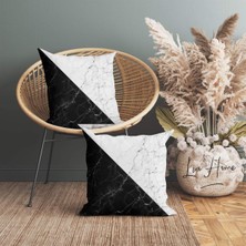 Siyah Beyaz Mermer Desenli Dekoratif 2'li Kırlent Kılıfı Seti