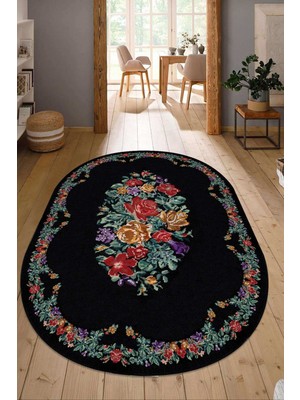 Napoli Home Dijital Baskılı Kaymaz Taban Yıkanabilir Oval Salon Halısı Mutfak Halısı Yolluk NDO-HT-482