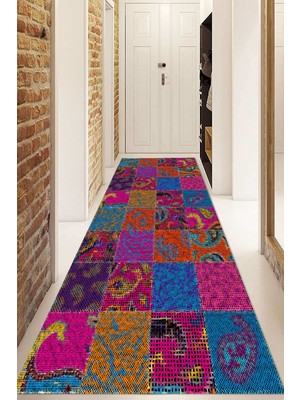 Dijital Baskılı Kaymaz Taban Yıkanabilir Modern Yolluk ve Koridor Halısı NDU-HS-354