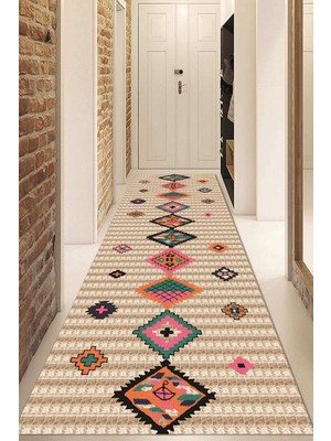 Dijital Baskılı Kaymaz Taban Yıkanabilir Modern Yolluk ve Koridor Halısı NDU-HK-143