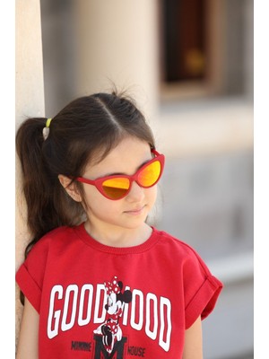 Esrada Çekik Mat Kırmızı   Aynalı Kız Çocuk Güneş Gözlüğü 4011 40-19--139