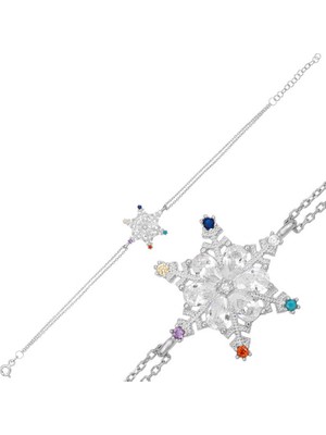 Gumush Gümüş Renkli Taşlı Kar Tanesi Kadın Bileklik