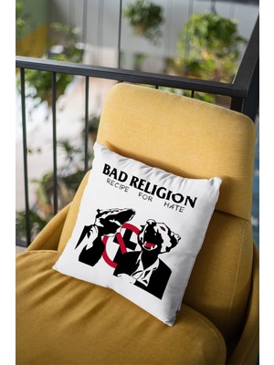 Tişört Fabrikası Bad Religion Baskılı Beyaz Kırlent - Yastık Kılıfı