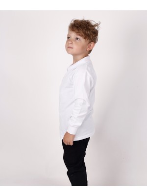 Nacar Çarşı Çocuk Uzun Kol Normal Kalıp Comfort Polo Yaka Düz Renk Okul Penye Lakost T-Shırt