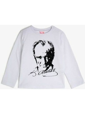 Nacar Çarşı Çocuk Uzun Kol Atatürk Baskılı T-Shirt Erkek Çocuk 9 Yaş Bisiklet Yaka Beyaz Renk