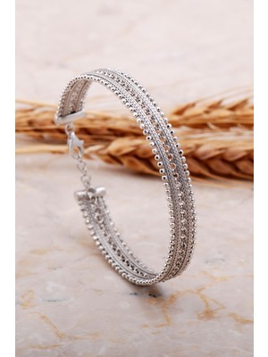 Sümer Telkari Rodyumlu Hasır Elişi Gümüş Bilezik 4155