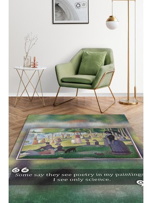 Homshtag Bir Pazar Günü Seurat Dokuma Tabanlı Yıkanabilir Kaymaz Sanat Sever Halısı