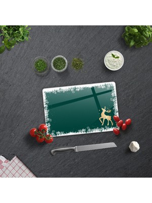 Decorita Cam Kesme Tahtası - Cam Kesme Tablası | Yeni Yıl Kar Çerçeveli |