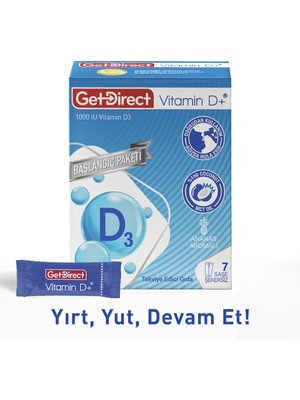 Getdirect Vitamin D+ 1000 IU Başlangıç Paketi Vitamin D3  İçeren Takviye Edici Gıda 7 Saşe