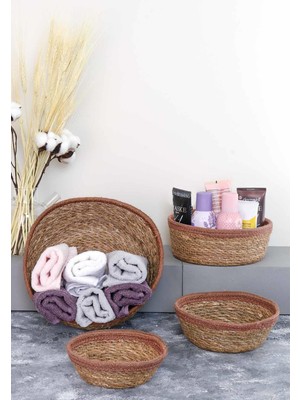 HOMENIVA HOMENIVA Naturel Hasır Sepet Organizer, Banyo Organizer, Kahverengi Şeritli 4 Boy