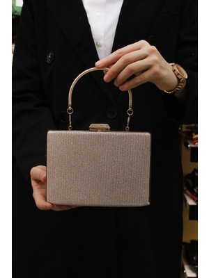 Roza Çanta Kadın Cupra Rose Simli Abiye , Clutch Gece Çantası