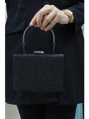 Roza Çanta Roza Kadın Siyah Simli Abiye Clutch Gece Çantası Suni Deri ile Trend Tasarım ve Şık Kullanım