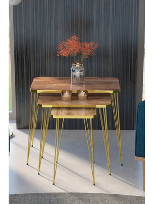 Gold Falez Zigon Sehpa Kr Gold Ceviz Tel Kaliteli Metal Ayaklar ve Özel Üretim Gold PVC Bant