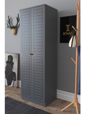The Violet Maya 2 Kapaklı Elbise Dolabı Gardırop-Antrasit