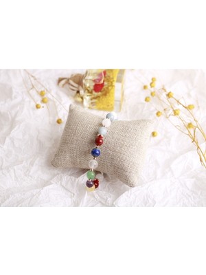 Safnaturel Sertifikalı Akik, Jasper, Kalsit, Akuamarin, Kristal Kuvars, Lapis, Ametist Doğal Taş Bileklik 8 mm