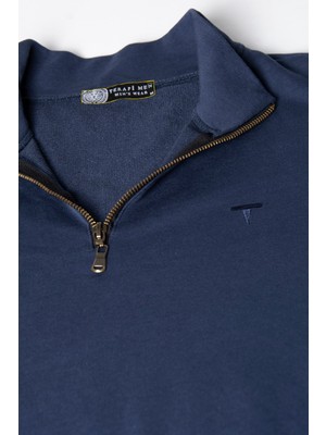 Terapi Men Erkek Rahat Kalıp Yarım Fermuarlı Bato Yaka Basic Sweatshirt 21K-5200179-1 Indigo