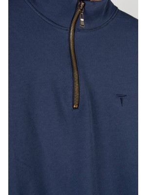 Terapi Men Erkek Rahat Kalıp Yarım Fermuarlı Bato Yaka Basic Sweatshirt 21K-5200179-1 Indigo