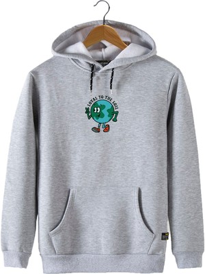 Terapi Men Erkek Gri Önü Dünya Baskılı Kapüşonlu Sweatshirt 22K-5200322-1