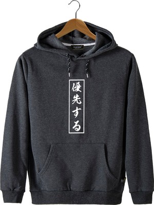 Terapi Men Erkek Füme Önü Japonca Baskılı Kapüşonlu Sweatshirt 22K-5200322-3