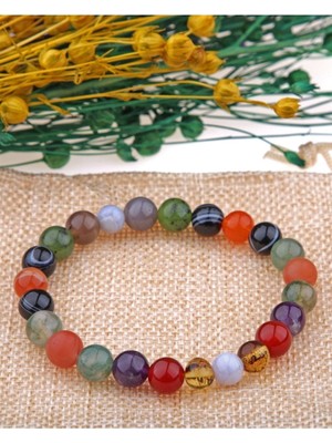 Safnaturel Sertifikalı Botswana Akik Kehribar Göz Akik Yeşim Ametist Mavi Akik Taş Bileklik 8 mm