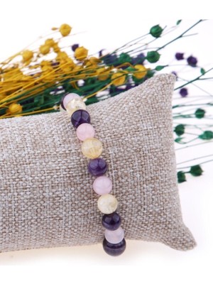 Safnaturel Sertifikalı Pembe Kuvars Ametist Sitrin Doğal Taş 6 mm Bileklik