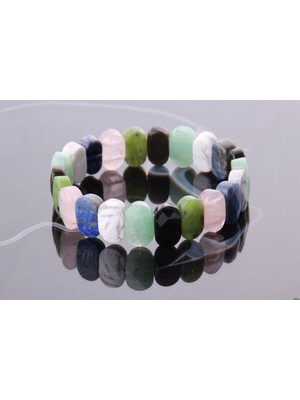 Safnaturel Sertifikalı Kız Öğrenci Bileklik Havlit Aventurin Pembe Kuvars Yeşim Lapis Obsidyen Doğal Taş Rolex