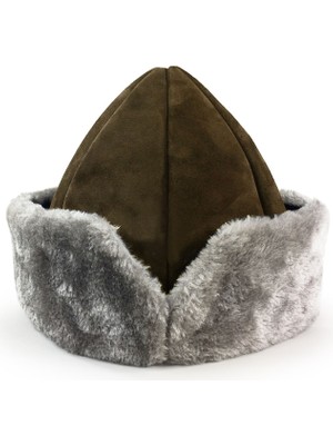 Shark Anatolia Deri Börk Şapka Nubuk Açık Kahve Gri Kürk