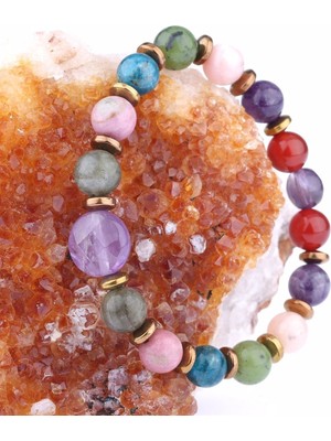 Safnaturel Sertifikalı Ametist, Apatit, Akik, Hematit, Labrodite, Yeşim, Jasper Doğal Taş Bileklik 8 mm