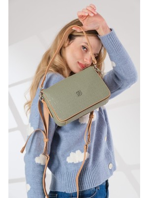 Just Polo Kadın Gofraj Baskılı 5 Bölmeli Fermuar Kapama Omuz Çantası 4036-GD