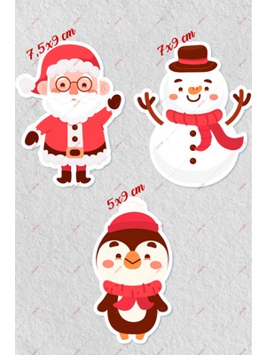 Amoris Yılbaşı Noel Baba, Kardan Adam, Penguen 3 Adet Priz Duvar, Cam, Notebook Sticker