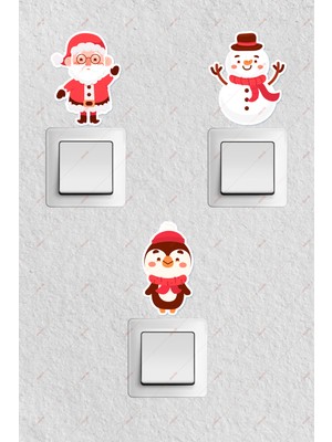 Amoris Yılbaşı Noel Baba, Kardan Adam, Penguen 3 Adet Priz Duvar, Cam, Notebook Sticker
