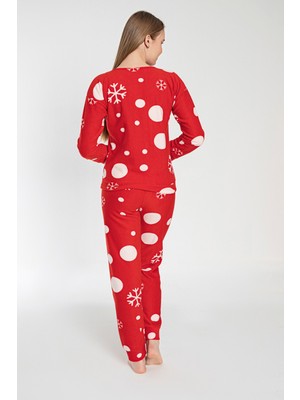 Ecrou Kadın Kırmızı New Yılbaşı Kapüşonlu Pijama Takım