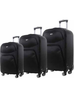 3'lü Valiz Seti 4 Teker Kumaş Valiz Saks Mavi 1081