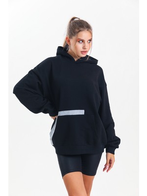 Pulur.co Siyah Kapüşonlu Çift Kanguru Cepli Oversize Sweatshirt