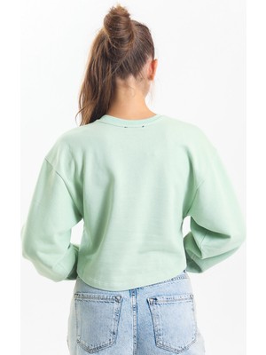 Pulur.co Su Yeşili Oversize Crop Sweatshirt