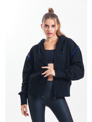 Pulur.co Siyah Kapüşonlu Fermuarlı Oversize Hırka