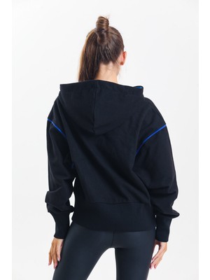 Pulur.co Siyah Kapüşonlu Fermuarlı Oversize Hırka