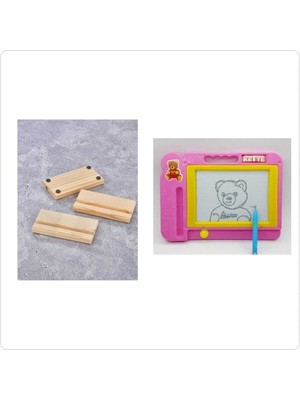 Vi Caro 2'li Set Büyük Boy Silinebilir Plastik Çocuk Yazı Çizim Resim Tahtası ve Ahşap Telefon Tabl
