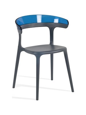 Papatya Luna Koltuk Antrasit Oturak Transparan Mavi Sırt Mutfak Sandalyesi Kolçaklı