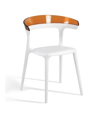 Papatya Luna Koltuk Beyaz Oturak Transparan Turuncu Sırt Mutfak Sandalyesi Kolçaklı