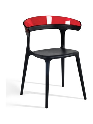 Papatya Luna Koltuk Siyah Oturak Transparan Kırmızı Sırt Mutfak Sandalyesi Kolçaklı