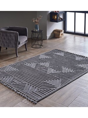 Gümüşsuyu Deco Alvin 12619 Yeni Yüksek Kalite Modern Kabartmalı Örgü Saçaklı  Salon Halısı