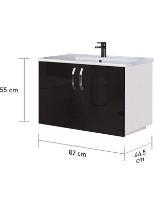 Trio Modül Asmira Lavabolu Alt Dolap - 82 cm - Siyah