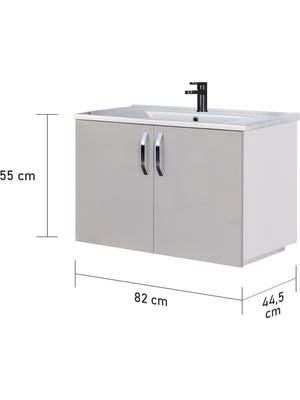 Trio Modül Asmira Lavabolu Alt Dolap - 82 cm - Açık Gri