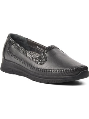 Forelli 29423 Laden Siyah Hakiki Deri Kadın Comfort Ayakkabı