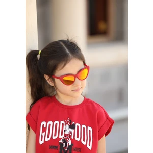 Çekik Mat Kırmızı   Aynalı Kız Çocuk Güneş Gözlüğü 4011 40-19--139