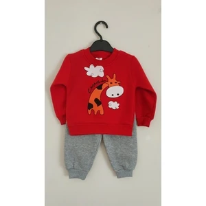 Çakır Bebe Unisex Bebek Çocuk Alt Üst Eşofman Takımı Kışlık 3 Ip Şardonlu Kırmızı Zürafa Model